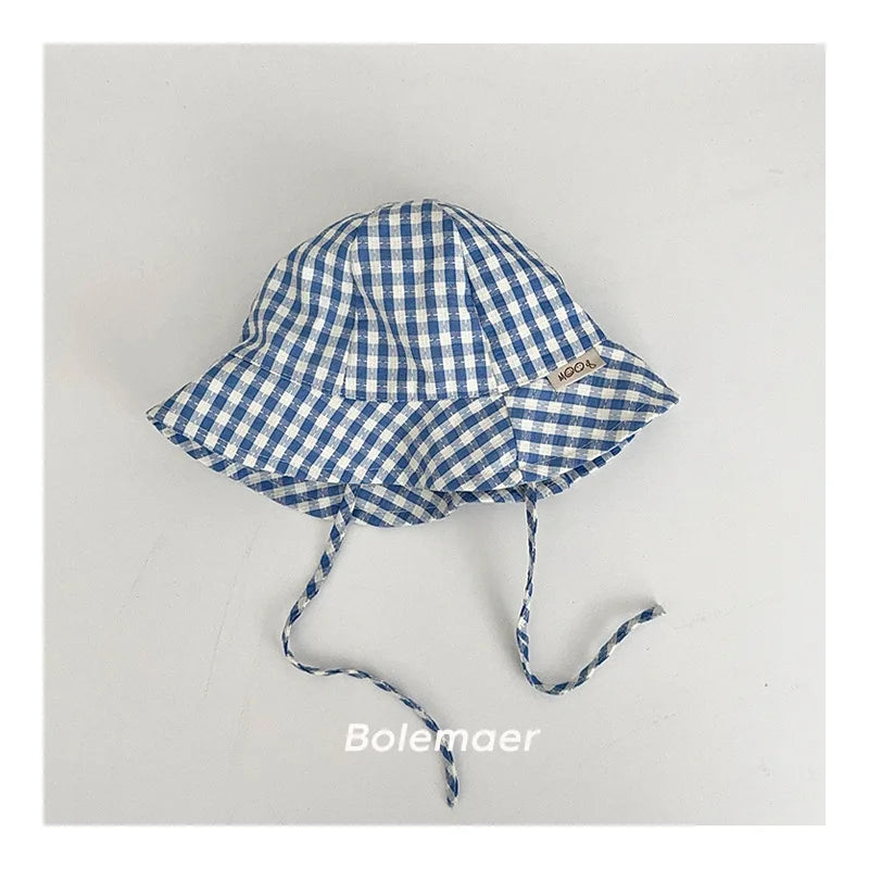 Wide Brim Plaid Baby Sun Hat – Cotton Bucket Fisherman Cap for Kids, Boys & Girls Summer Sun Protection Bonnet