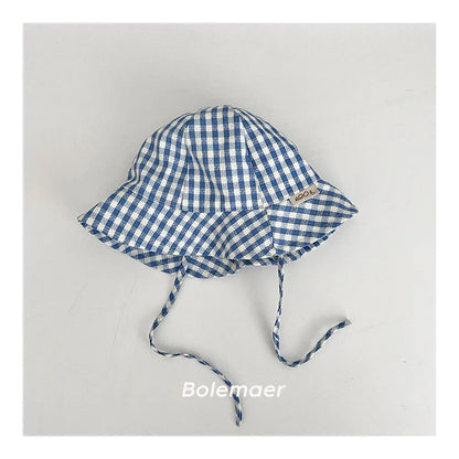Wide Brim Plaid Baby Sun Hat – Cotton Bucket Fisherman Cap for Kids, Boys & Girls Summer Sun Protection Bonnet