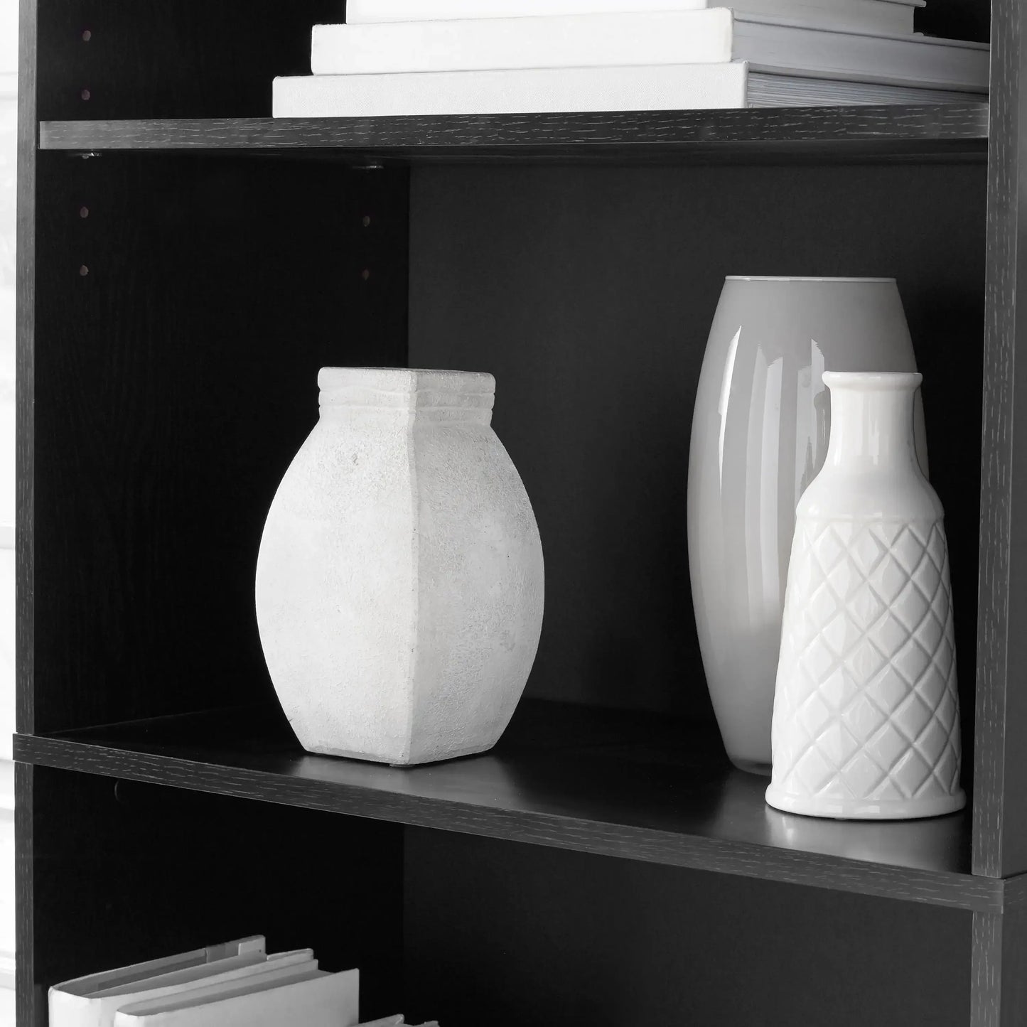 5-Shelf Adjustable Bookcase – True Black Oak Storage Shelf Unit