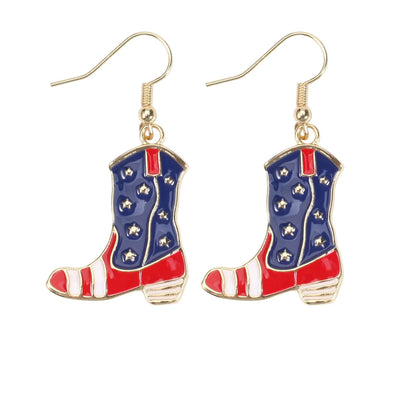 USA Flag Heart Star Cross Earrings - Patriotic Independence Day Dangle Jewelry for Women