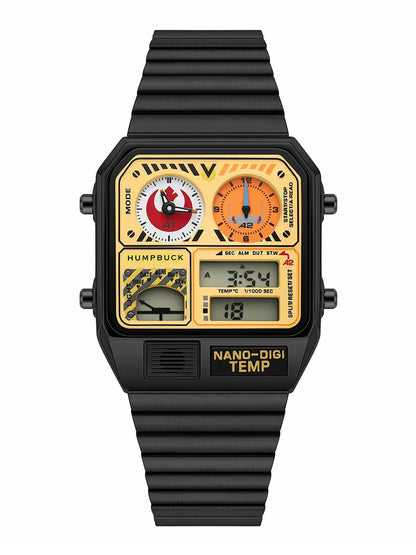 HUMPBUCK Men’s Digital Watch – Multifunctional Classic Wristwatch with Temperature, Stopwatch, Dual Time & Calendar