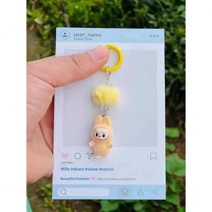 Labubu Mini Flocking Doll Keychain – Standing & Sitting Car, Bag, Phone, Backpack Charm Gift