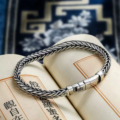 S925 Sterling Silver Woven Bracelet - Handmade Retro Unisex Jewelry with Bold Personal Style