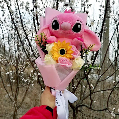 Lilo & Stitch Bouquet PVC Anime Stuffed Doll – Rose & Sunflower Gift for Birthday, Valentine’s & Christmas Day
