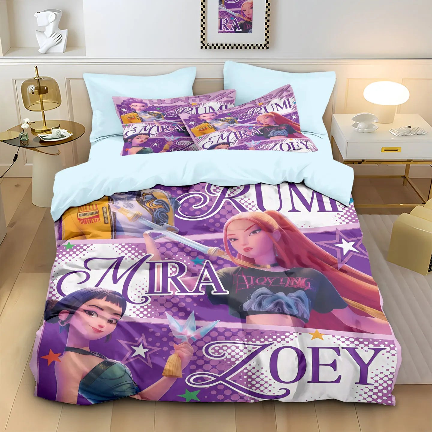 Anime Demon Hunters Zoey Mira Bedding Set – Duvet Cover for Kids, Teens & Adults, Single to King Size Gift