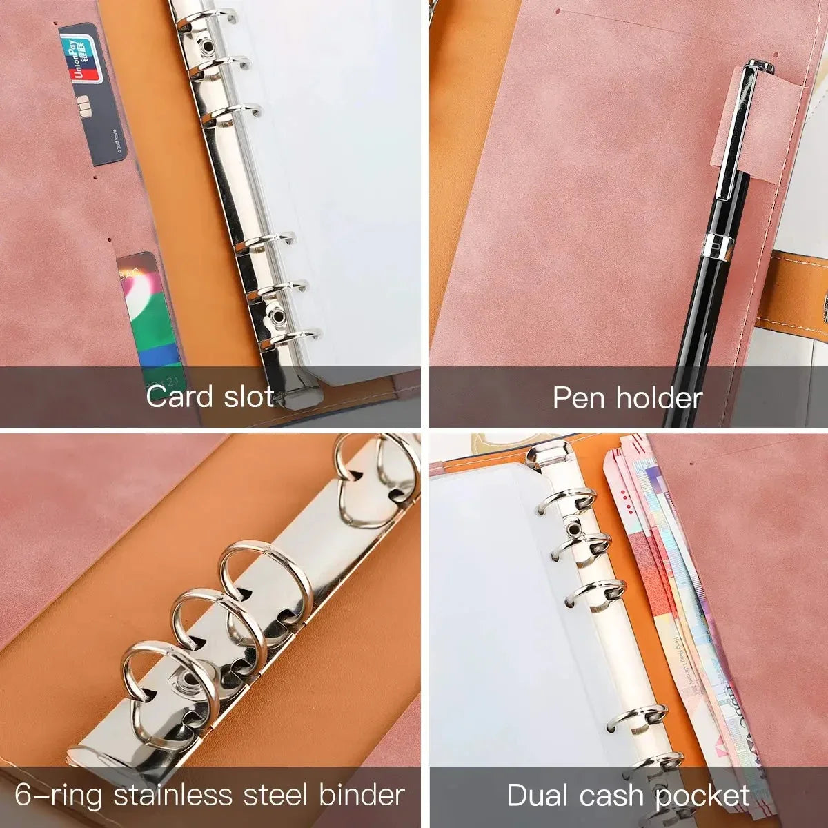 2024 A6 Budget Binder – PU Leather Notebook with Cash Envelopes System, Clip-On Binder Pockets for Money Saving & Bill Organizer Gifts