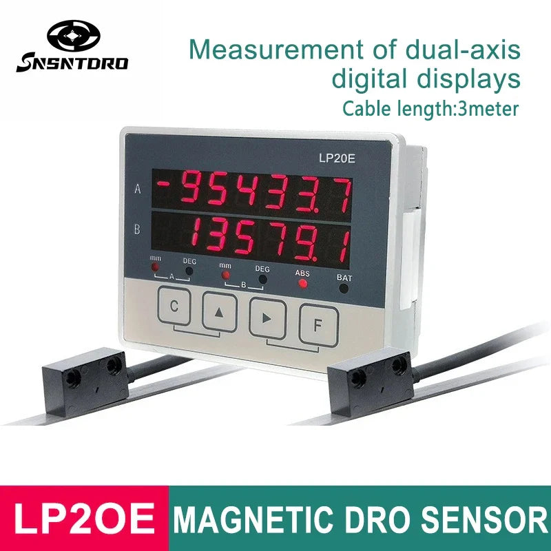 LP20E 2-Axis Digital DRO – Magnetic Sensor Tape Displacement Readout Scale for CNC Lathe & Woodworking Machines