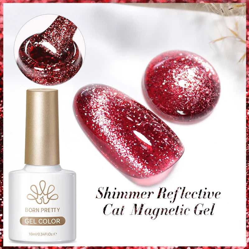 BORN PRETTY Cat Magnetic Gel Nail Polish 117 Colors 10ml Full Coverage Semi-Permanent Soak-Off Nail Varnish for Salon Manicure Glitter Cat Eye Nails