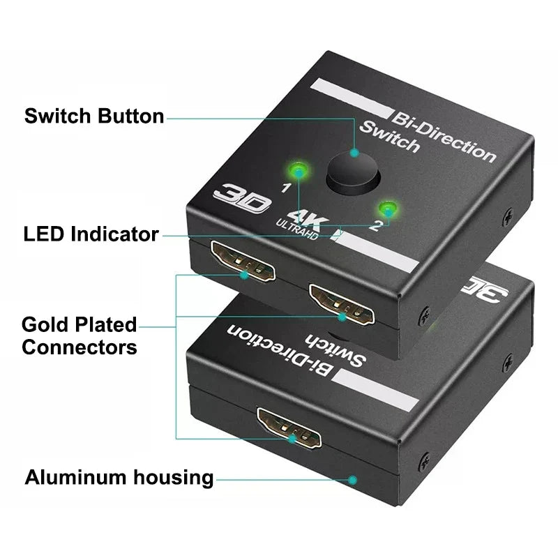 HDMI-Compatible Bi-Directional Switch 2.0 Splitter – 1x2/2x1 Adapter, 4K Converter for PS4 Pro/4/3 & TV Box