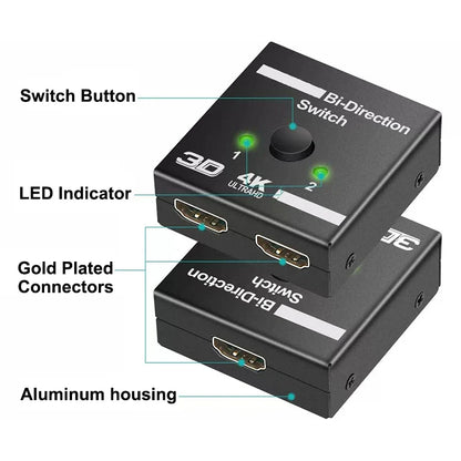 HDMI-Compatible Bi-Directional Switch 2.0 Splitter – 1x2/2x1 Adapter, 4K Converter for PS4 Pro/4/3 & TV Box