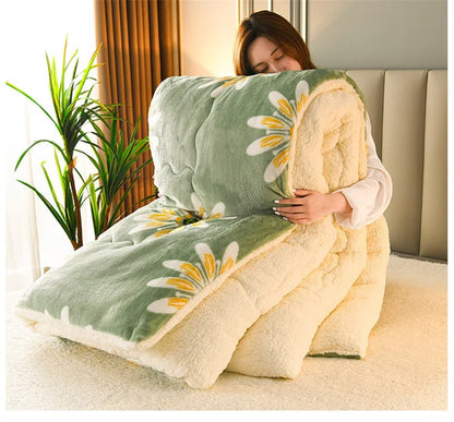 Super Thick Plaid Fleece Blanket – Soft, Warm, Fluffy Winter & Autumn Comforter Quilt