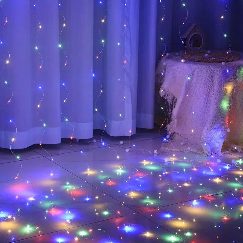 USB LED Curtain String Lights — 3x3/3x2/3x1 Fairy Light Garland for Christmas, Wedding, Home & Bedroom Decoration