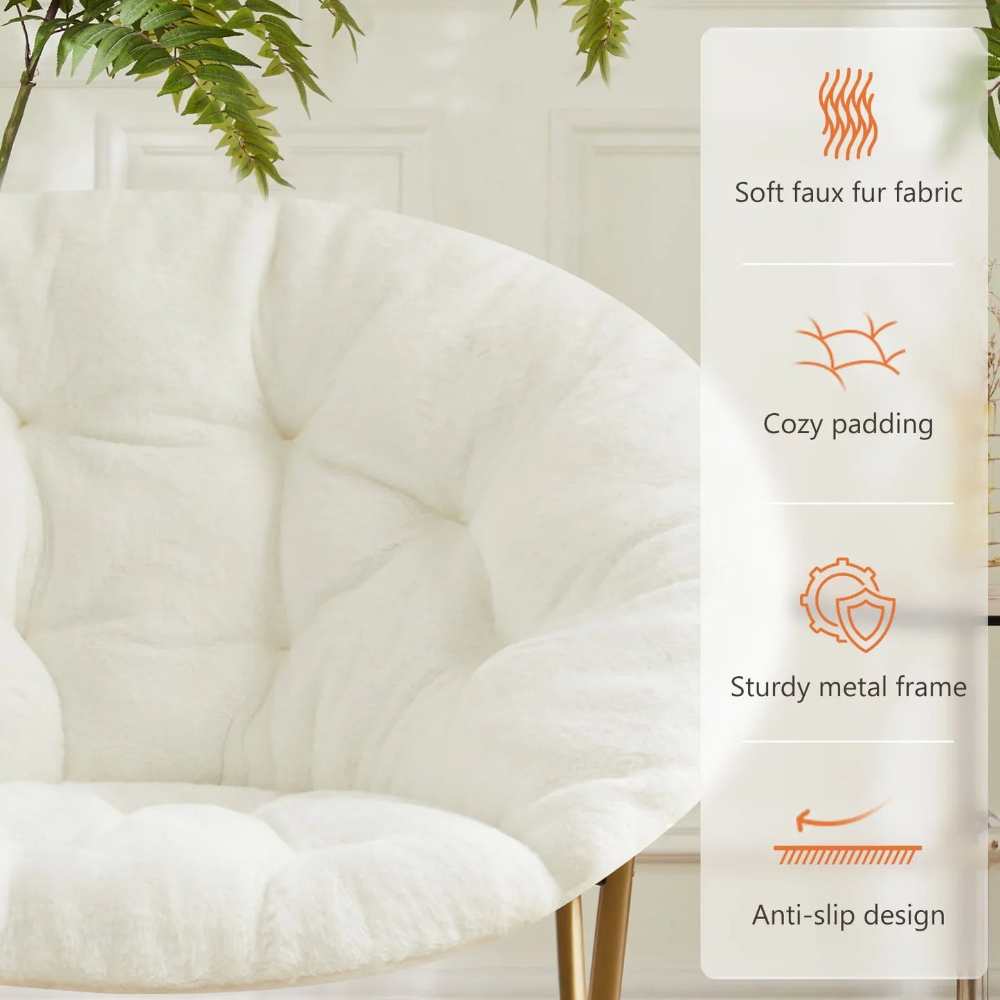 Cozy Saucer Chair – Faux Fur Folding Lounge Chair with Thick Padded Seat & Metal Frame, X-Large for Living Room & Reading