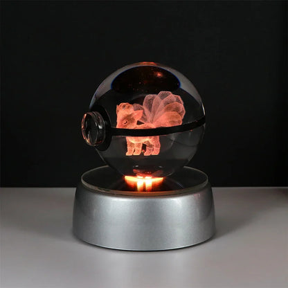 Pokémon 3D Crystal Ball LED Night Light – Pikachu Gengar Eevee Mewtwo Pokéball Base Lamp Kids Birthday & Home Decor Gift