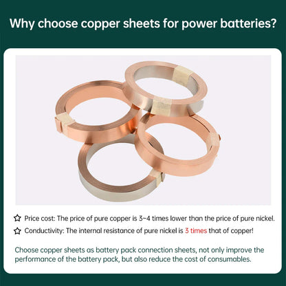 5M T2 Pure Copper & Nickel Strip — 0.15mm/0.2mm Nickel-Plated Copper Belt for 18650, 26650, 21700 Lithium Battery Pack Spot Welding