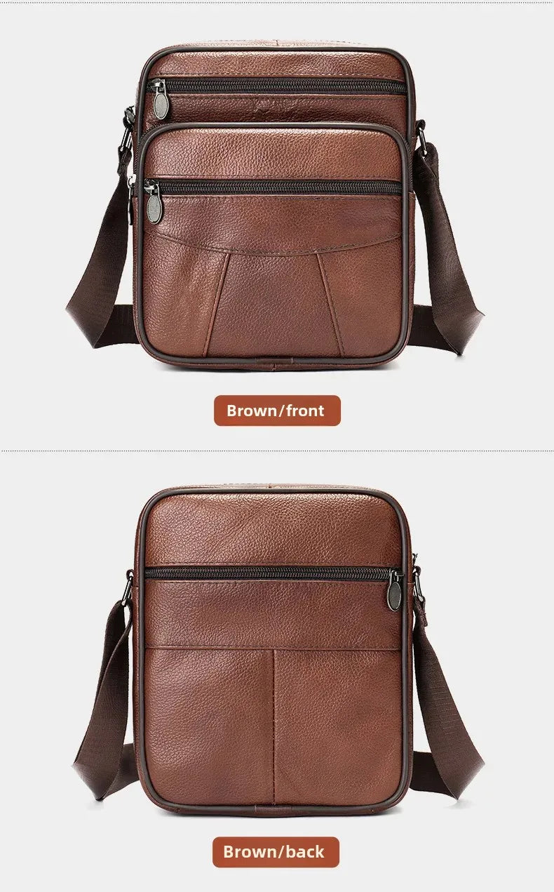 Men’s Genuine Leather Crossbody Bag – Small Outdoor Casual Bag for Motorcycle and Daily Use