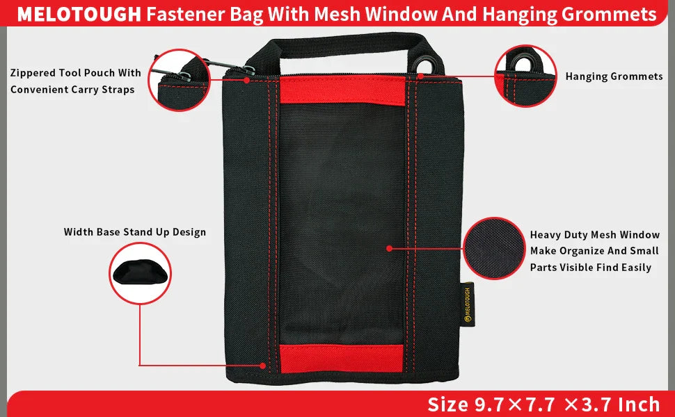 MELOTOUGH Canvas Tool Pouch | 2-Pack Zipper Bags with Mesh Window & Hanging Grommets
