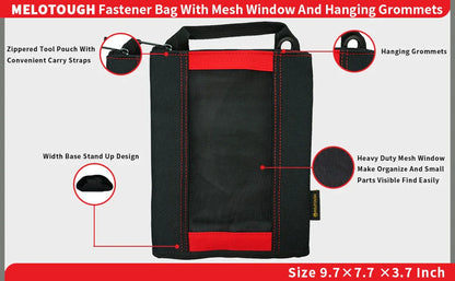 MELOTOUGH Canvas Tool Pouch | 2-Pack Zipper Bags with Mesh Window & Hanging Grommets