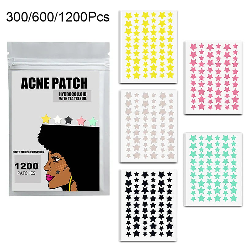 300/600/1200pcs Star Pimple Patches – Colorful Invisible Acne Spot Stickers for Skin Care and Face Concealer