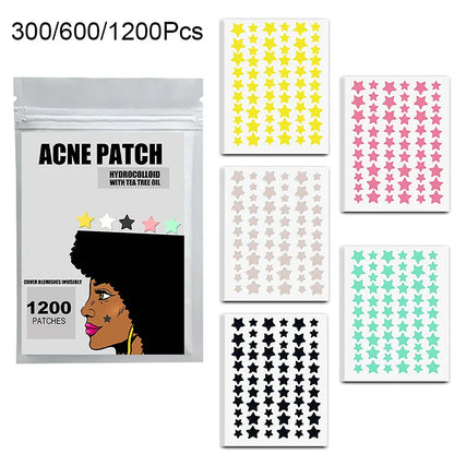300/600/1200pcs Star Pimple Patches – Colorful Invisible Acne Spot Stickers for Skin Care and Face Concealer
