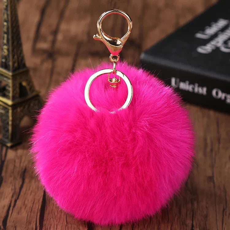 Fashion Cute Fluffy Rabbit Fur Ball Keychain – Pompom Leaf Cherry Pendant for Handbag & Car Keys