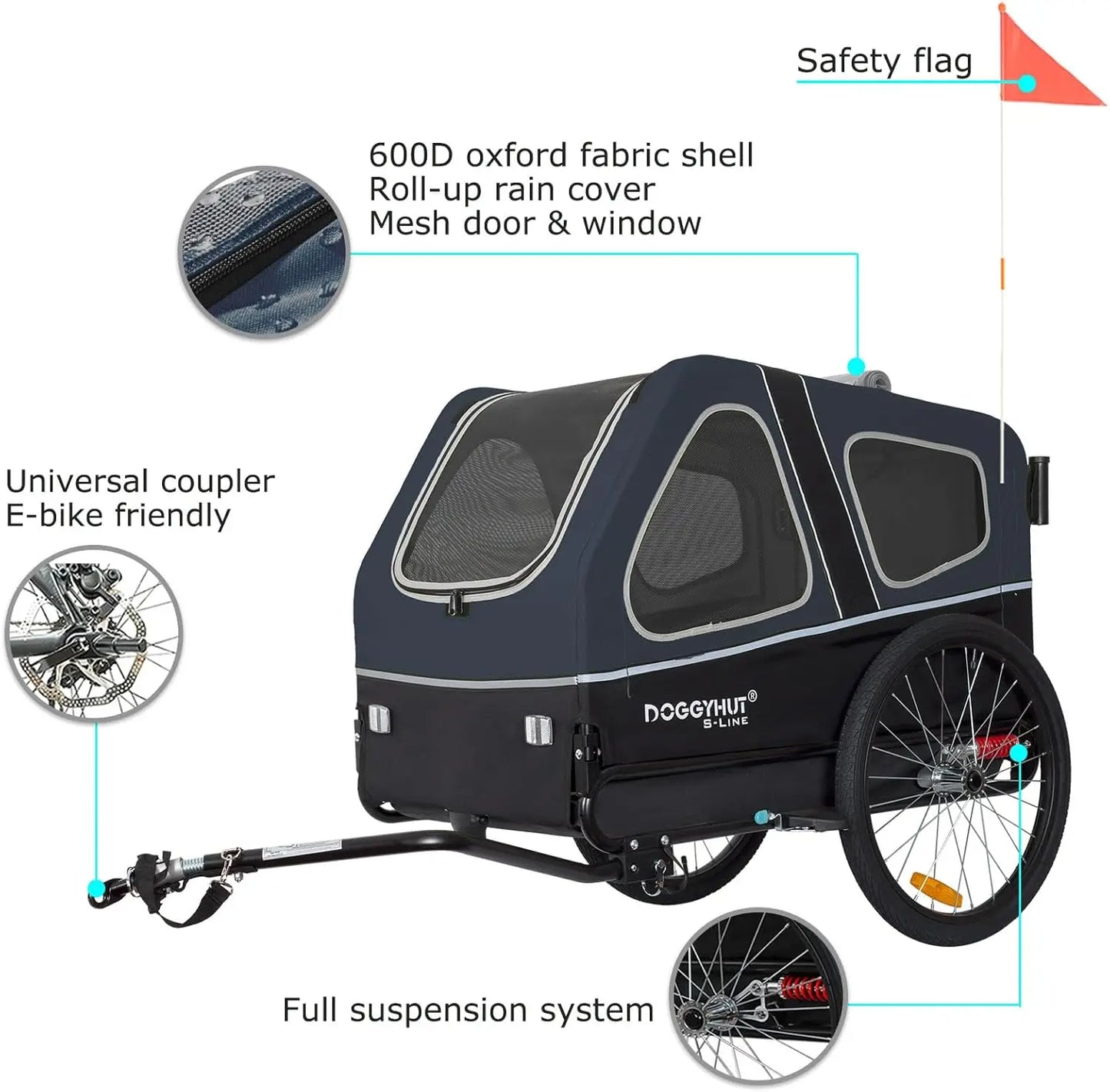 S-Line XL Pet Bike Trailer & Stroller — Folding Dog Cart with Suspension Wheels for Pets up to 100 lbs