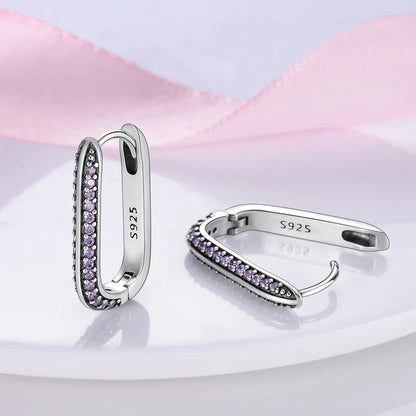 2024 New 925 Sterling Silver Rectangular Hoop Earrings with Zircon - Golden Luxury Wedding Gift for Women