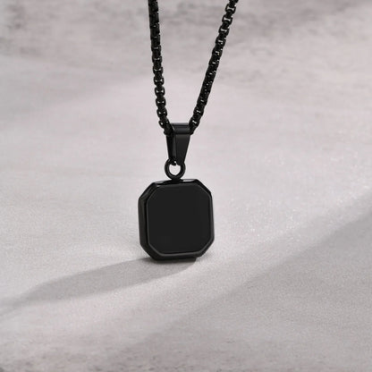 Casual Black Enamel Necklace for Men, Waterproof Stainless Steel Square Pendant, Simple Fashion Collar Jewelry Gift