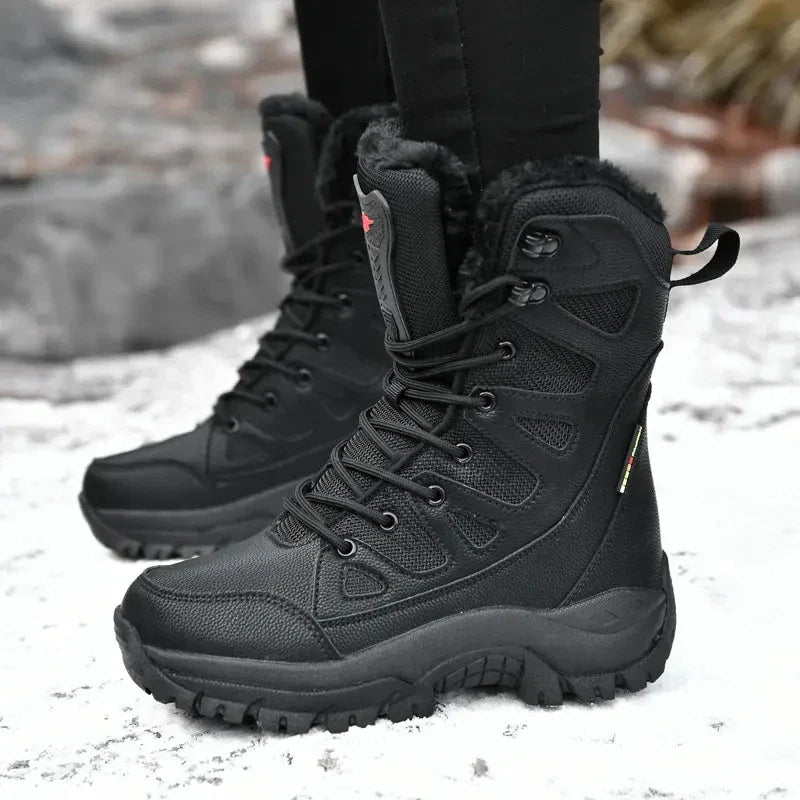 Men's Warm Plush Snow Boots - Lace Up Waterproof High Top, Anti-Slip Winter Boots for Casual & Work Wear