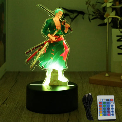 One Piece Luffy Zoro Action Figures 3D LED Lamp – Anime PVC Model Toy Night Light for Kids & Christmas Gift