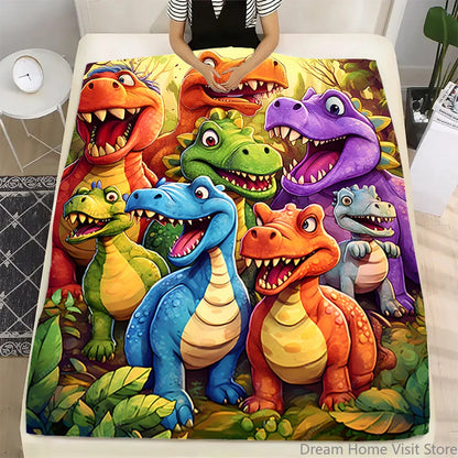 Flannel Throw Blanket – Cute Smiling Dinosaur HD Digital Print, Warm Blanket for Sofa, Bed, Office, Travel, and Camping