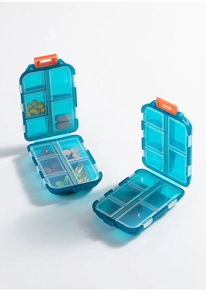 JUSTLANG Portable Medicine Box – Waterproof & Moisture-Proof Pill Container with 10 Small Grid Cells for Tablets Storage