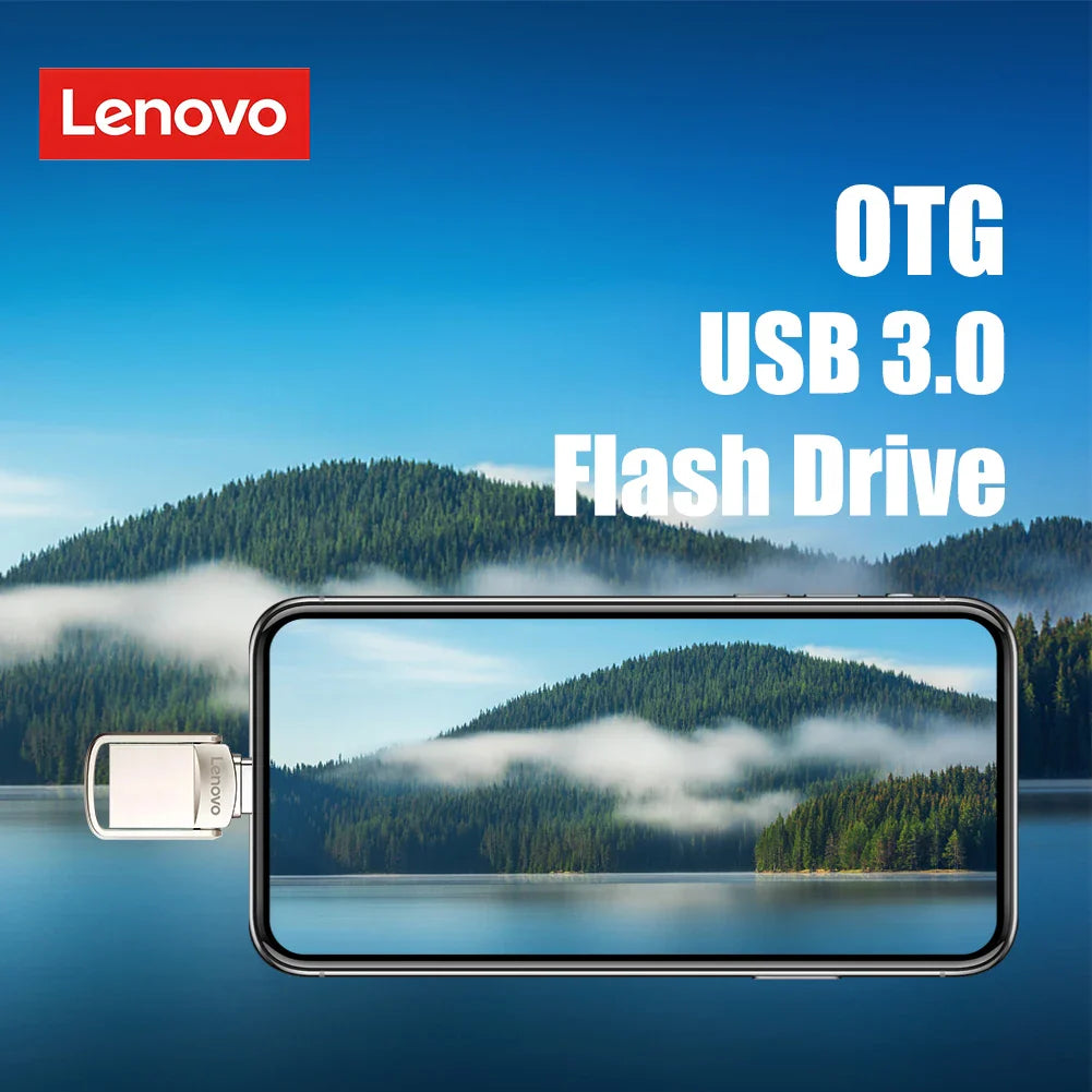 Original Lenovo 2TB USB 3.1 Pendrive – Metal 2-in-1 OTG Flash Drive for Phone & Computer (128GB, 512GB, 1TB, 2TB)