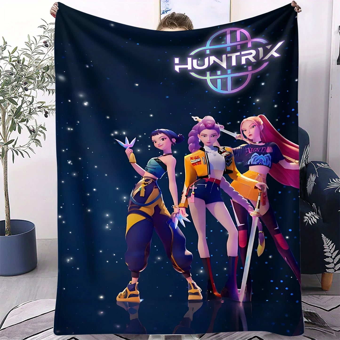 K-Pop Demon Hunter Flannel Blanket — Anime Girl Team Throw — Winter Warm Sofa & Bed Cover Fan Gift