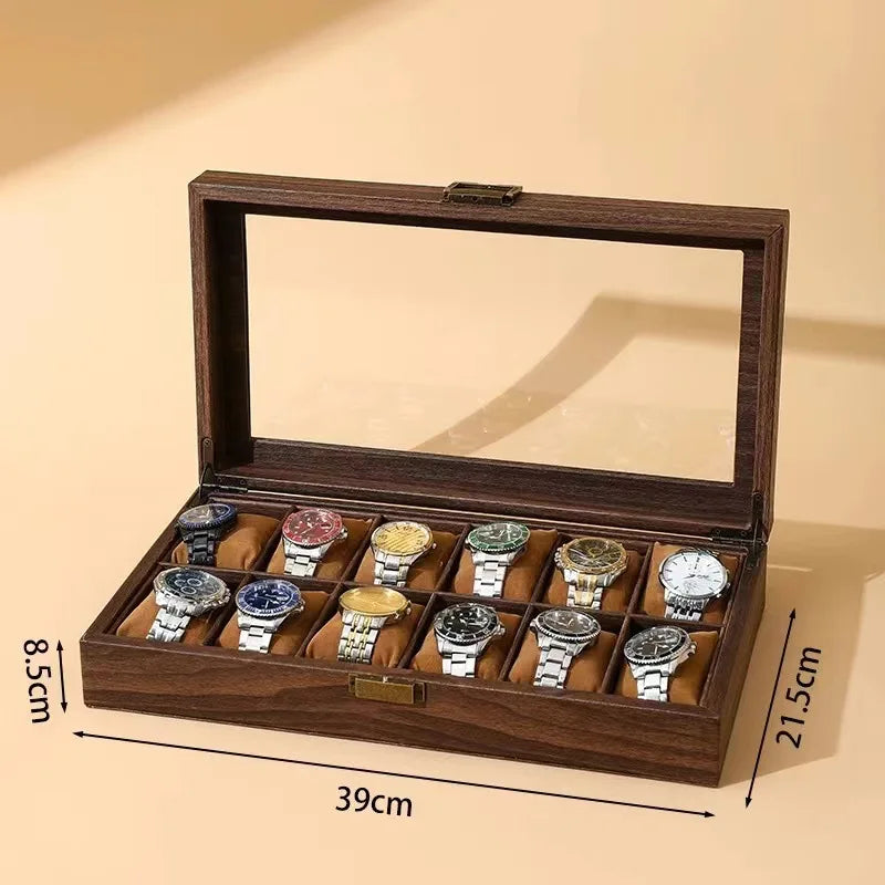 DELESYS Retro Wood Grain Leather Watch Box — Creative Storage Case for Watches, Glasses & Accessories, Gift Box
