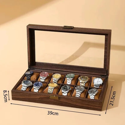 DELESYS Retro Wood Grain Leather Watch Box — Creative Storage Case for Watches, Glasses & Accessories, Gift Box