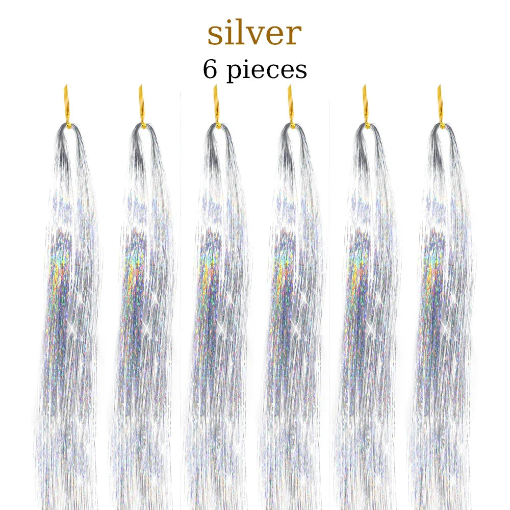 48-Inch Hair Tinsel Kit – 1200 Strands, 12 Colors Sparkling Fairy Hair Extensions with Tool