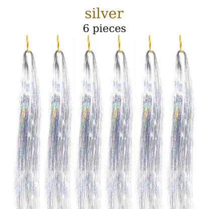 48-Inch Hair Tinsel Kit – 1200 Strands, 12 Colors Sparkling Fairy Hair Extensions with Tool