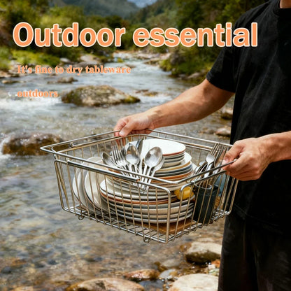 Folding Stainless Steel IGT Basket - 10L Portable Camping Drain Basket & Table Organizer Accessory