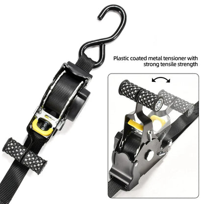 Retractable Cargo Tie Down Straps - Heavy Duty Ratchet Tensioner Belt for Car, Motorcycle and Luggage Loads