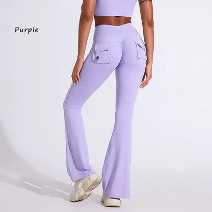 DIAS FIT JOY Women’s High-Waisted Bell Bottom Yoga Pants – Pocket Hip-Lifting Quick-Dry Fitness Gym & Running Leggings