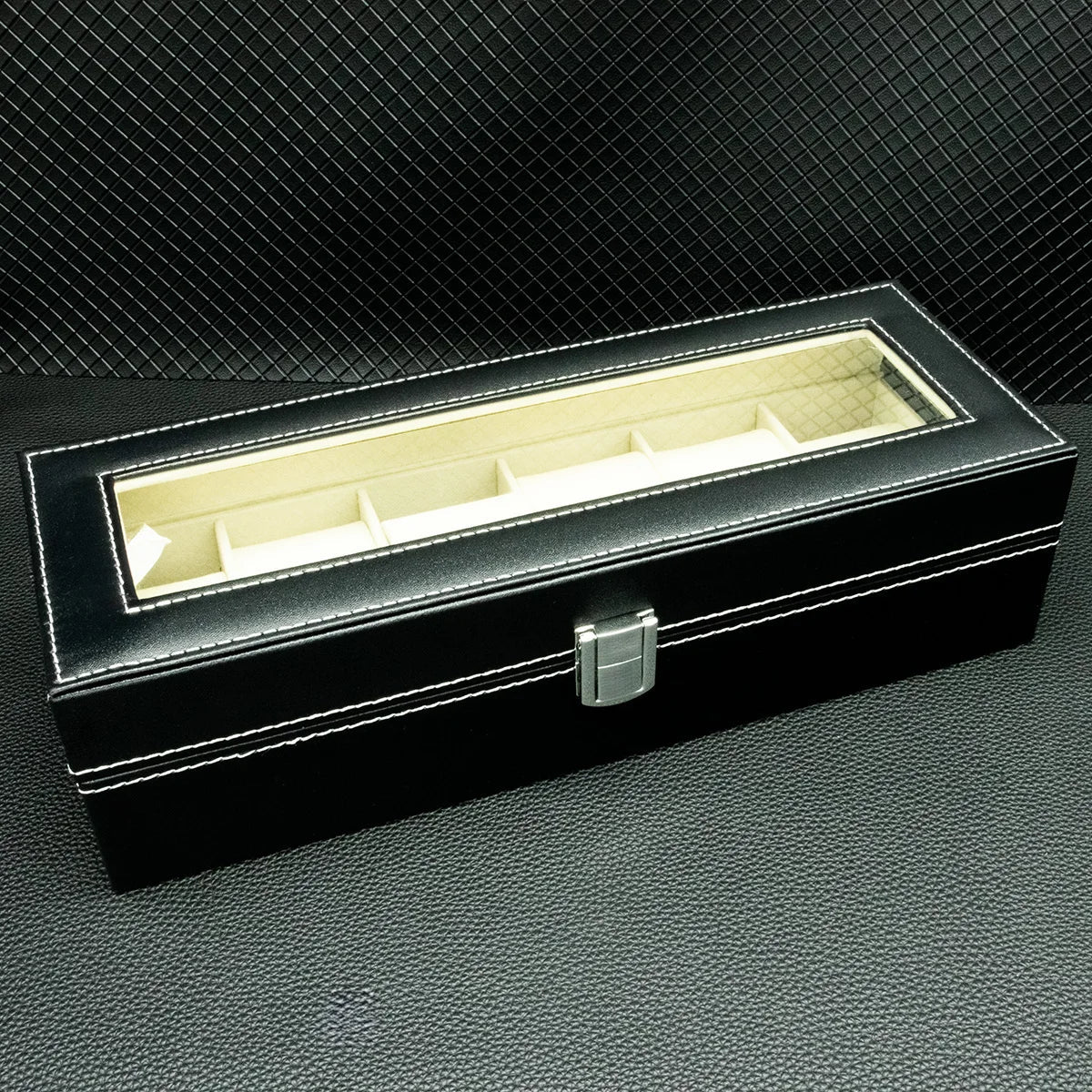 PU Leather Watch Display Box — Glass Top Storage Organizer with Slots for Men’s Watches, Perfect Gift