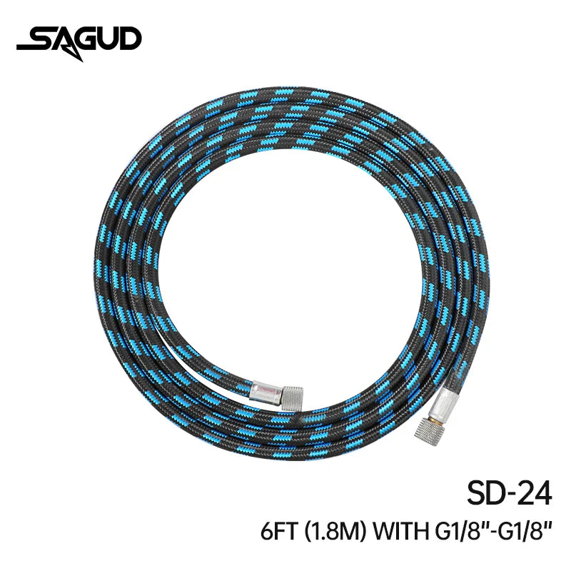 1.8m Nylon Braided Airbrush Hose with 1/8” Thread & 1/8” Male to 1/4” Female Fitting Adapter for Airbrush Accessories