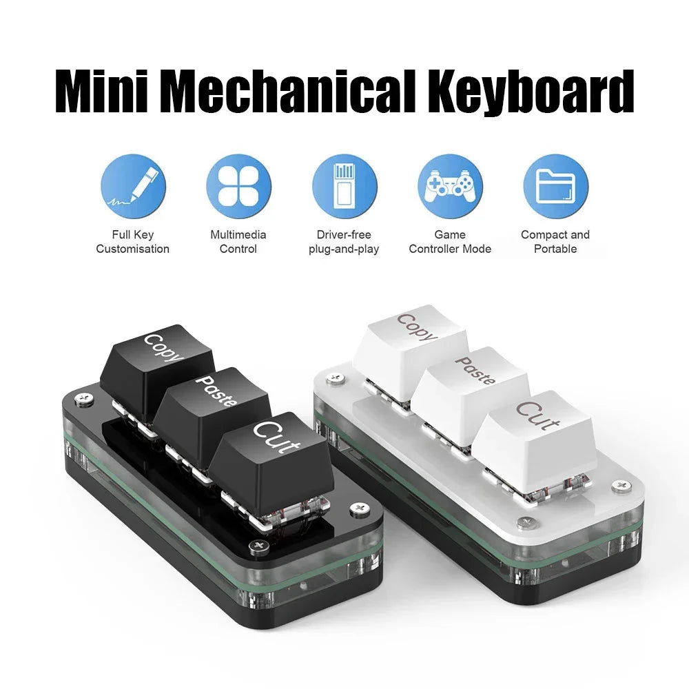 RGB 3-Key Mini Macro Keyboard — Hotswap Keypad for Photoshop, Gaming & Programming