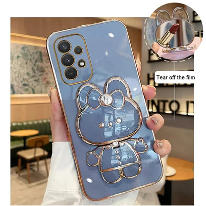 Cute Rabbit Phone Holder Case with Makeup Mirror – Compatible with Samsung Galaxy A13/A23/A32/A33/A52/A52S/A53/A72/A73 4G & 5G for Women