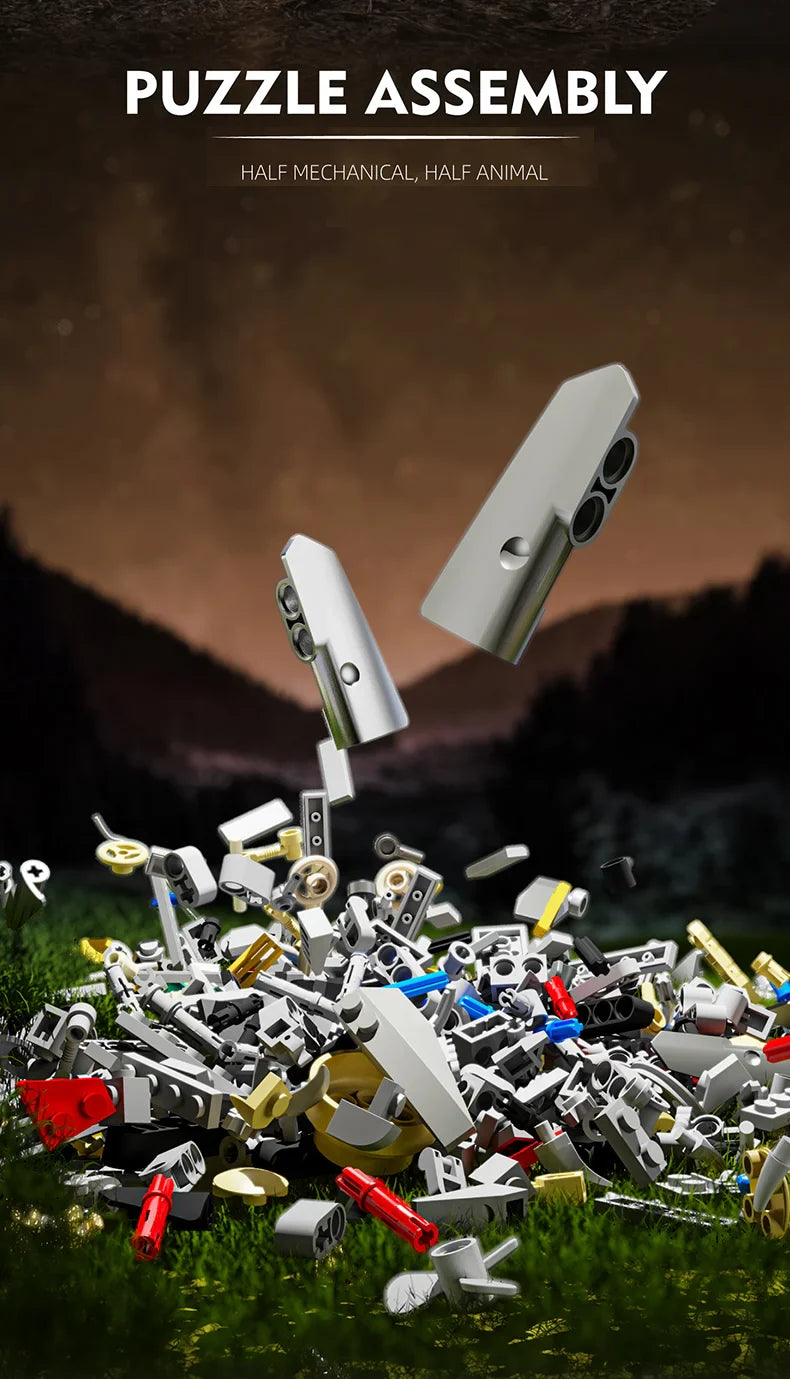 Mechanical Animal Building Blocks – T-Rex, Whale, Parrot, Devil Ray & Shark Model with Lights for Kids & Adults