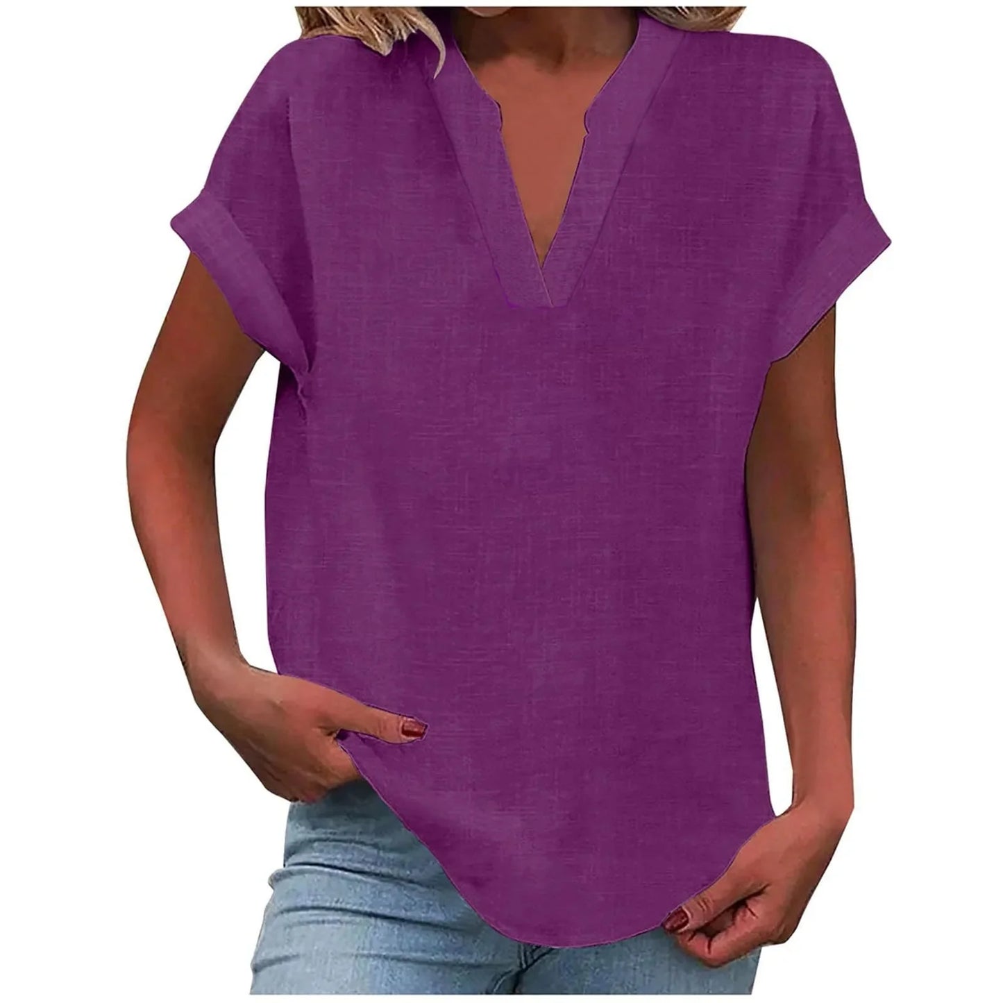 Women’s Summer Cotton Linen V-Neck Button Down Shirt 2025 – Breathable Solid Color Casual Office Blouse
