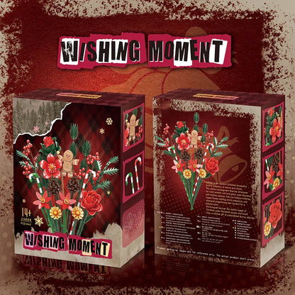 865PCS Gingerbread Man Christmas Bouquet Building Block Set – DIY Flower Plant Bricks, Decorative Toy for Kids & Adults