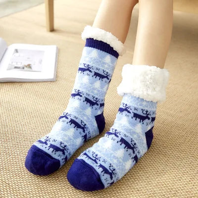 Women’s Winter Plush Socks – Soft Fuzzy Non-Slip Floor Slippers with Penguin, Deer, Elk & Bear, Cozy Christmas Gift