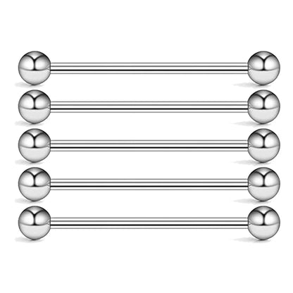 5PCS Titanium Piercing Barbell Set – 14G External Thread Tongue, Industrial, Nipple, Ear Tragus Rings (12–38mm Jewelry)